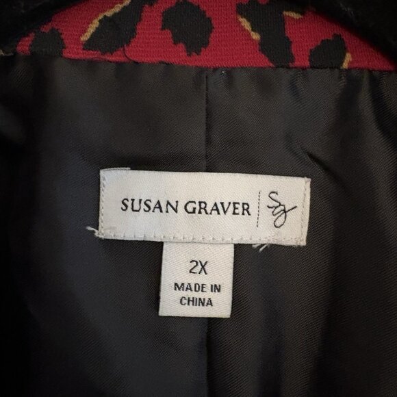 Susan Graver Women Plus SZ 2X Red Cheetah Print 1-Button Lined Blazer Jacket - Picture 7 of 10